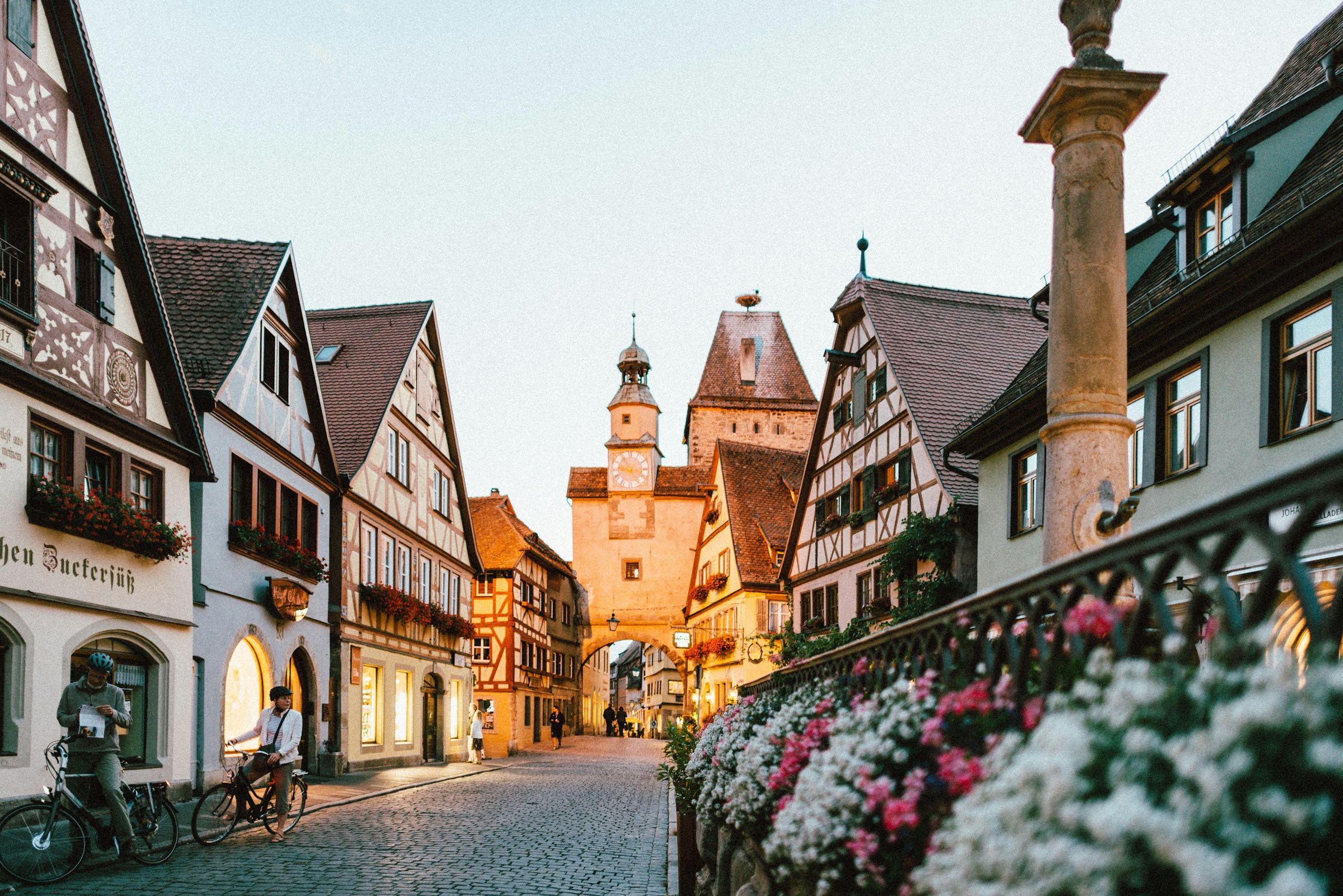 Old-town European street with cafes